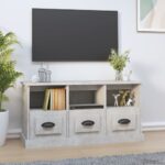 Stylish Concrete Grey TV Stand Cabinet Engineered Wood with Storage Compartments