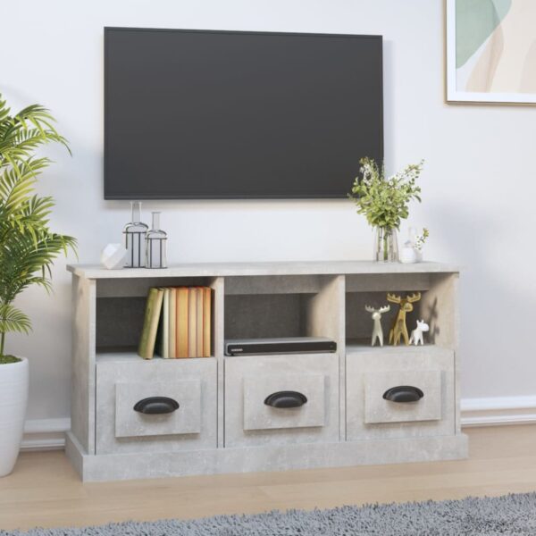 Stylish Concrete Grey TV Stand Cabinet Engineered Wood with Storage Compartments