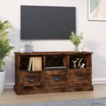 Stylish Smoked Oak TV Stand Cabinet with Storage Drawers and Shelves