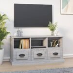 Stylish Grey Sonoma TV Stand Cabinet Engineered Wood with Storage Compartments