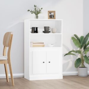 Elegant White Highboard Chic Engineered Wood Ample Storage Display Cabinet