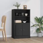 Elegant Black Highboard Storage Cabinet Chic Engineered Wood Ample Space