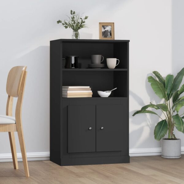 Elegant Black Highboard Storage Cabinet Chic Engineered Wood Ample Space