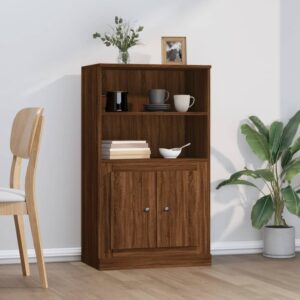 Elegant Brown Oak Highboard Engineered Wood Ample Storage Display Cabinet