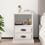 Elegant White Bedside Cabinet Chic Nightstand with Drawers and Shelf Storage