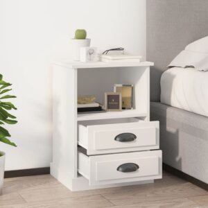 Elegant White Bedside Cabinets Pair with Drawers and Shelf Storage Wood Finish