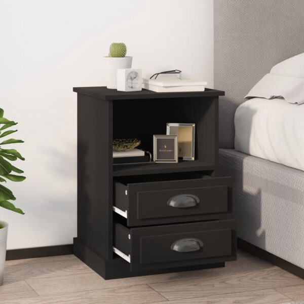 Elegant Black Bedside Cabinets Set of Two with Drawers and Shelf Storage