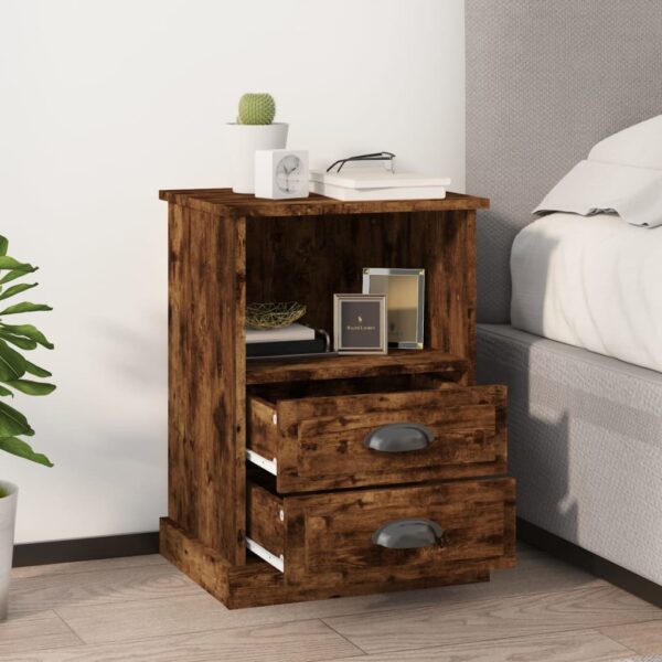 Elegant Smoked Oak Bedside Cabinets Pair with Drawers and Shelf Storage