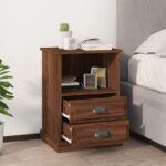 Elegant Brown Oak Bedside Cabinets Set of Two with Drawers and Shelf