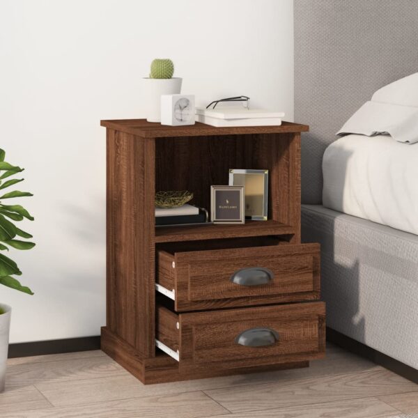 Elegant Brown Oak Bedside Cabinets Set of Two with Drawers and Shelf