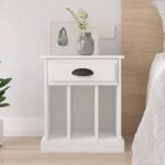 Elegant White Bedside Cabinet Chic Nightstand with Drawer and Shelves