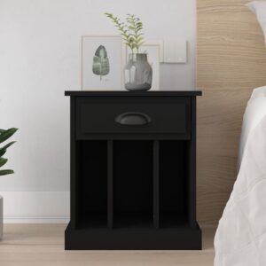 Elegant Black Bedside Cabinet with Drawer and Compartments Storage Organizer