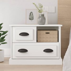 Elegant White Bedside Cabinet Chic Nightstand with Drawers Storage Organizer