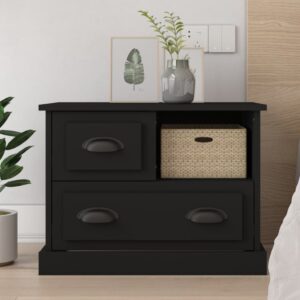 Elegant Black Bedside Cabinet Engineered Wood Ample Storage Sturdy Table Top