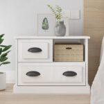 Elegant High Gloss White Bedside Cabinet Engineered Wood Storage Organizer