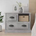 Elegant Grey Bedside Cabinet Engineered Wood Nightstand with Storage Space