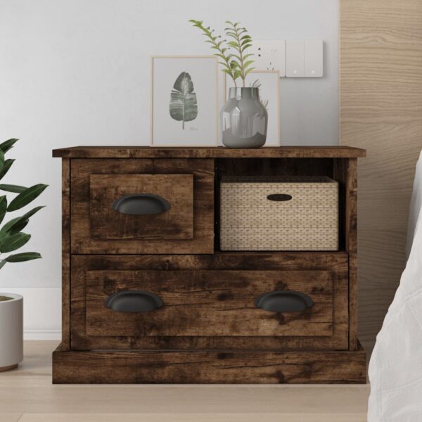 Elegant Smoked Oak Bedside Cabinet Nightstand with Drawers and Shelf Storage