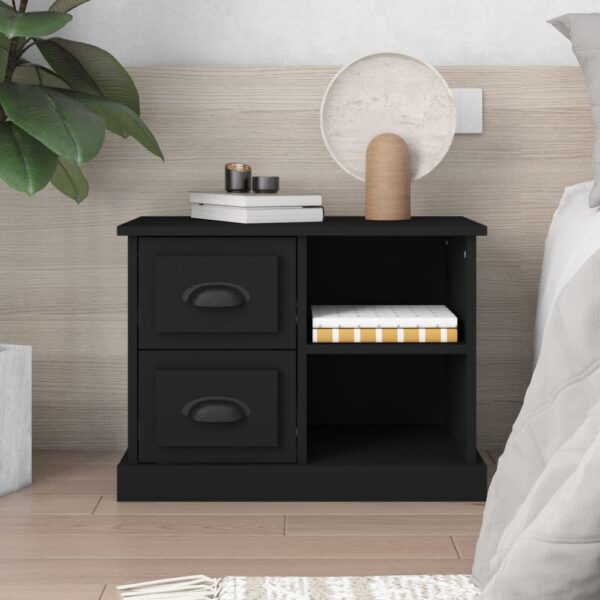 Elegant Black Bedside Cabinet Engineered Wood Two Drawers Storage Nightstand