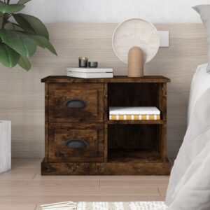 Elegant Smoked Oak Bedside Cabinet with Drawers and Compartments Storage