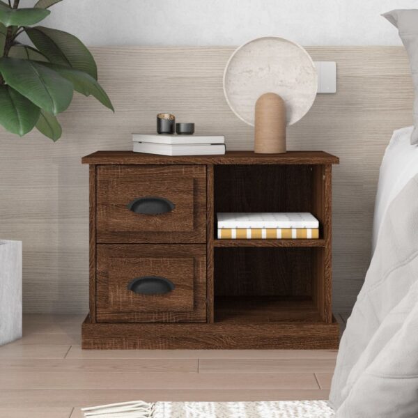 Elegant Brown Oak Bedside Cabinet with Drawers and Compartments Storage Organizer