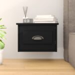 Elegant Black Floating Bedside Cabinet Wall-Mounted Storage Drawer Chic Design