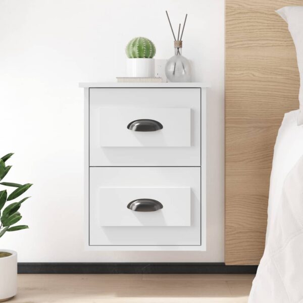 Elegant White Floating Bedside Cabinets Twin Set Wall Mount Storage Drawers