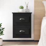 Elegant Black Floating Bedside Cabinet Wall-Mounted Storage with Drawers