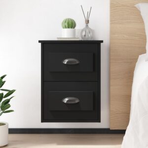 Chic Black Floating Nightstand Set Wall Mount Storage Drawers Modern Bedroom