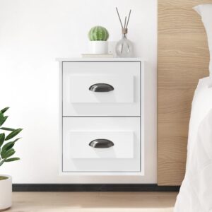 Chic High Gloss White Floating Bedside Cabinet with Dual Drawers Storage Space