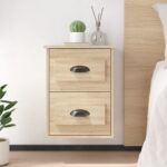 Elegant Floating Bedside Cabinets Sonoma Oak Finish Wall Mount Storage Drawers