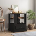 Elegant Black Side Table Chic Engineered Wood Ample Storage Display Surface