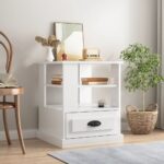 Elegant High Gloss White Side Table Chic Engineered Wood Ample Storage Display