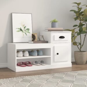 Elegant White Shoe Storage Cabinet Large Capacity Wood Organizer Display Shelf