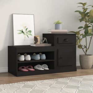 Elegant Black Shoe Cabinet Storage Organizer Engineered Wood with Shelves