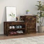 Elegant Smoked Oak Shoe Cabinet Engineered Wood Ample Storage Moisture Resistant