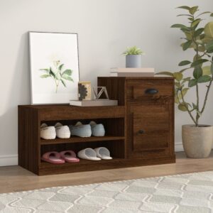 Elegant Brown Oak Shoe Cabinet Engineered Wood Spacious Organizer with Shelves