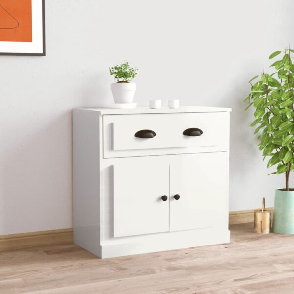 High Gloss White Sideboard Modern Engineered Wood Storage Cabinet with Doors