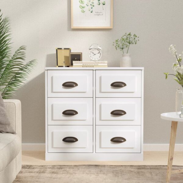 High Gloss White Sideboard Modern Storage Cabinet Engineered Wood Elegant Design