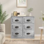 Chic Concrete Grey Sideboard Engineered Wood Ample Storage Display Cabinet