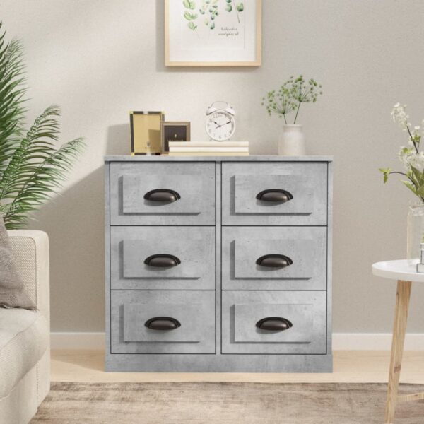 Chic Concrete Grey Sideboard Engineered Wood Ample Storage Display Cabinet