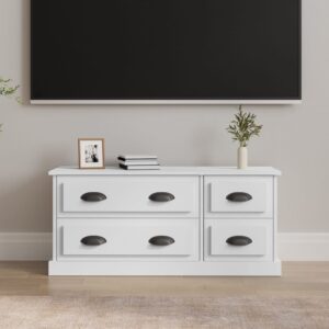 Chic White TV Stand Cabinet Spacious Drawers Media Storage Engineered Wood