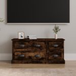 Chic Smoked Oak TV Stand Cabinet Media Console with Storage Drawers Wood Finish