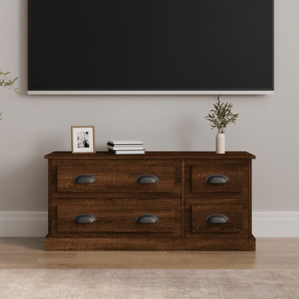 Stylish Brown Oak TV Cabinet Engineered Wood Media Stand with Storage Drawers