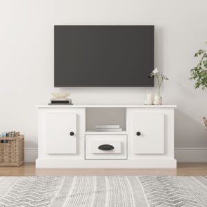 Chic White TV Stand Cabinet Spacious Storage Modern Engineered Wood Media Unit