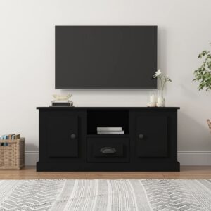 Stylish Black Engineered Wood TV Cabinet Ample Storage Moisture Resistant