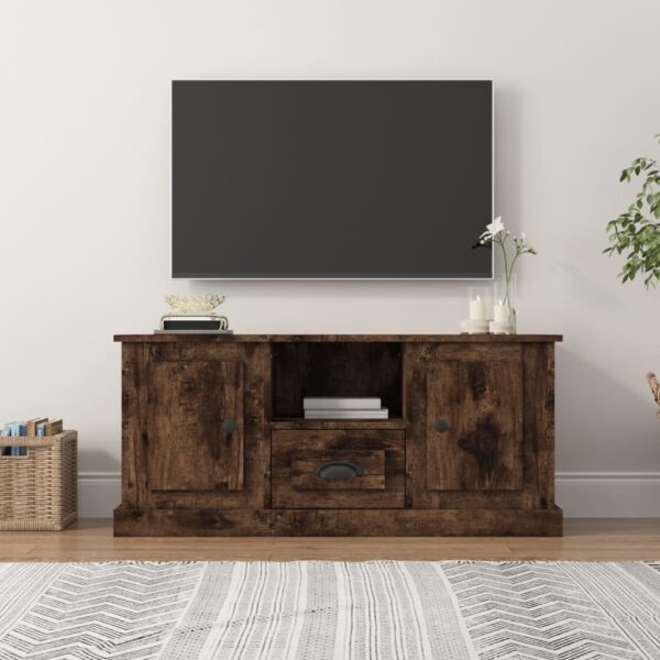 Chic Smoked Oak TV Stand Cabinet Spacious Storage Engineered Wood Media Unit