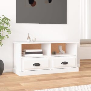 Chic White TV Stand Cabinet Spacious Storage Engineered Wood Media Console