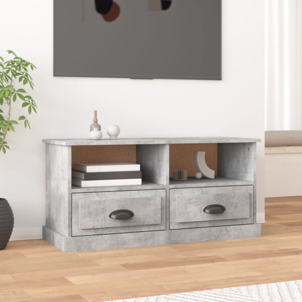 Stylish Concrete Grey TV Stand Cabinet Engineered Wood with Storage Drawers