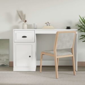 Elegant White Home Office Study Desk with Drawer Modern Engineered Wood Storage