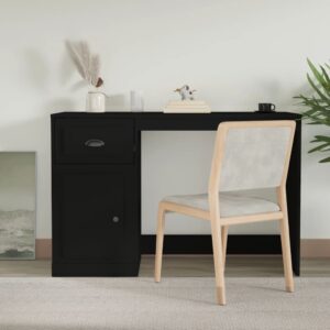 Elegant Black Engineered Wood Study Desk with Drawer and Storage Space